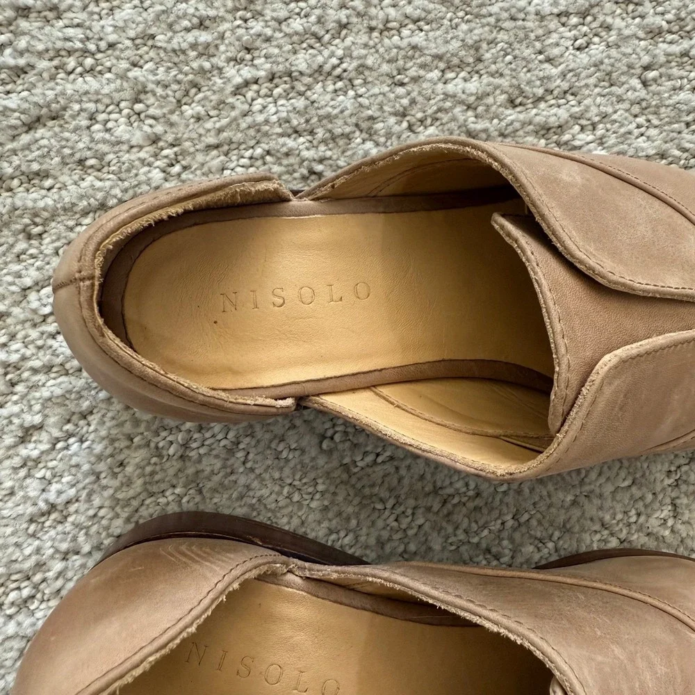 Nisolo EMMA d'ORSAY OXFORD‎ Leather Cutout ALMOND Pointed Toe Flats Loafers 6